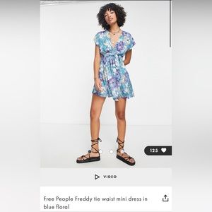 FREE PEOPLE Blue Freddy Blue Floral Tie Mini Dress XS new no tags